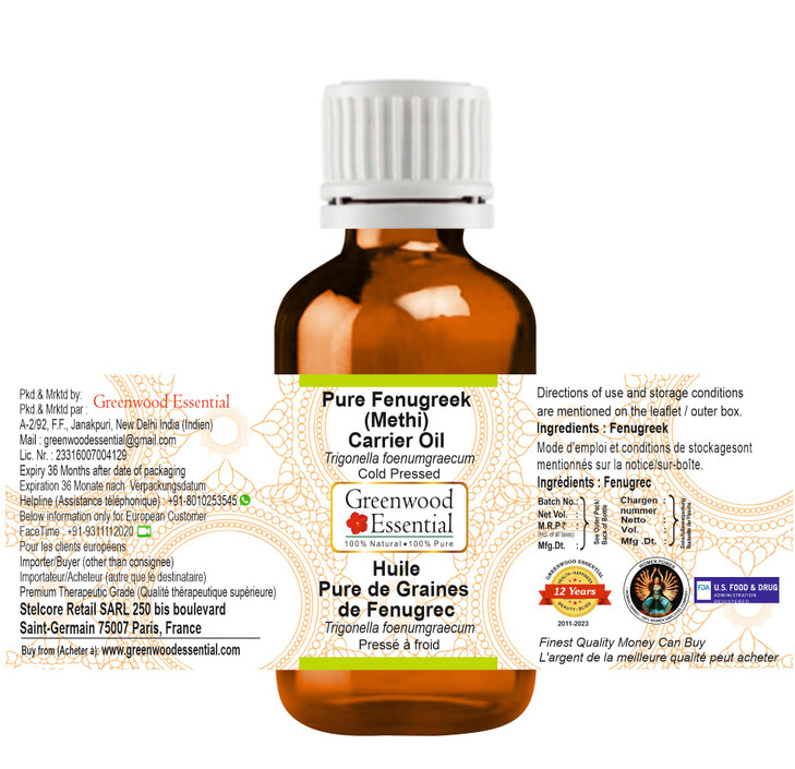 Greenwood Essential Fenugreek Methi Oil Trigonella foenumgraecum Cold Pressed Natural Undiluted For Diluting Essential O