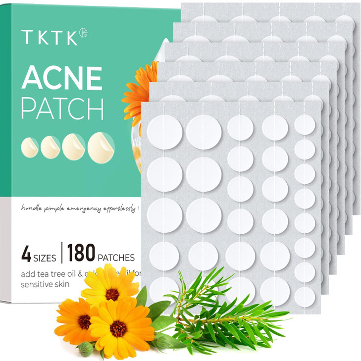 TKTK Hydrocolloid Acne Patches Pimple Patches for Face with Tea Tree Calendula Oil 4 Sizes Clear Cover Stickers Invisibl