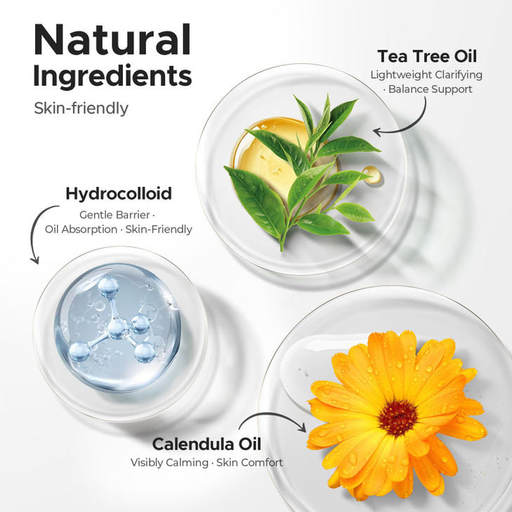 TKTK Hydrocolloid Acne Patches Pimple Patches for Face with Tea Tree Calendula Oil 4 Sizes Clear Cover Stickers Invisibl