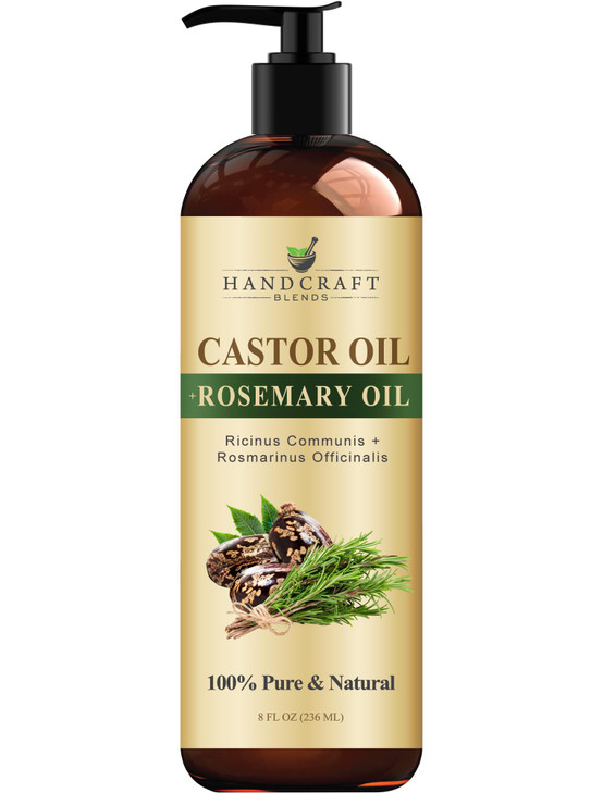 Handcraft Blends Castor Oil with Rosemary Oil 8 Fl Oz 100 Pure and Natural Premium Grade Carrier Oil Hair Eyelashes and