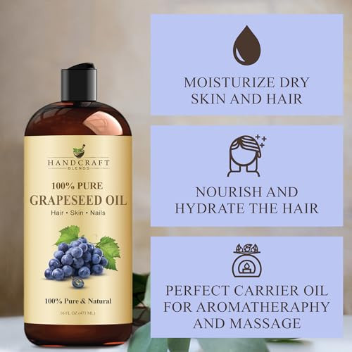 Handcraft Blends Grapeseed Oil 100 Pure and Natural Bath Body Oil Premium Grade Carrier Oil Skin Hair Body Massage ColdP