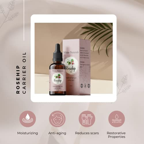 White Naturals Organic Rosehip Seed Oil Cold Pressed Unrefined 100 Pure Rose Hip Carrier Oil Natural Moisturizer For Bod