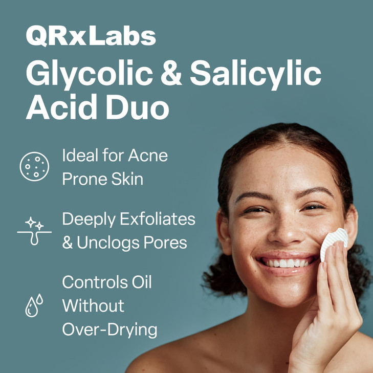 QRxLabs Salicylic Glycolic Acid Acne Clearing Pads 2 Salicylic 10 Glycolic Acid Exfoliating Pads for Acne Bacne Butt Acn