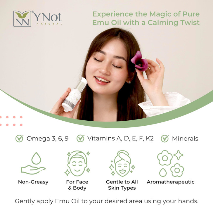 Y Not Natural Pure Emu Oil Organic Moisture for Face Body Hair Scalp Nails Rich in Omega 369 Vitamins Essential Minerals