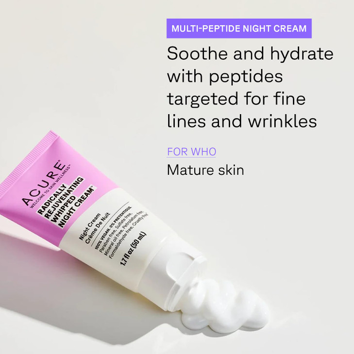 Acure Radically Rejuvenating Whipped Night Cream Anti Aging Peptide Night Face Cream for Women Men Hydrating Renewing Mo