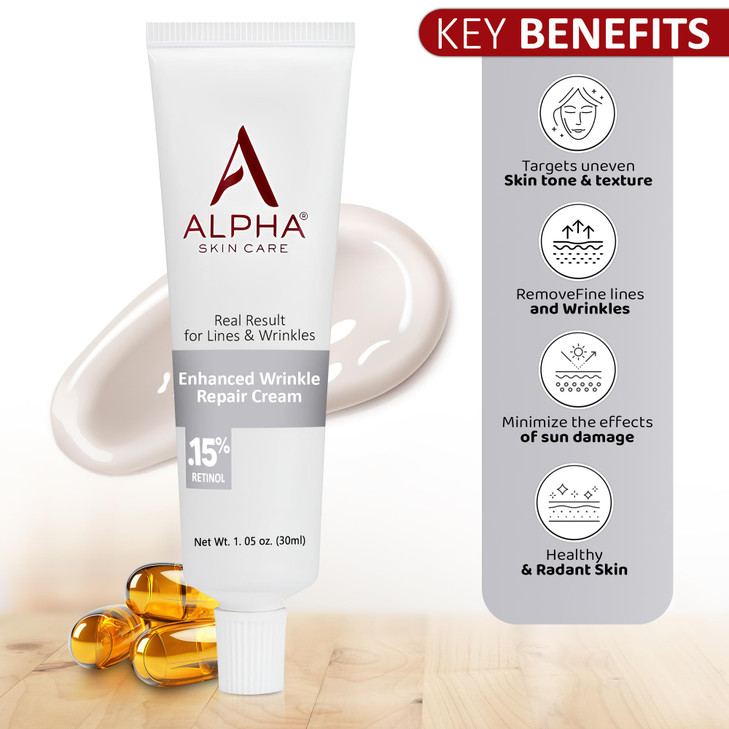 Alpha Skin Care Enhanced Wrinkle Repair Cream AntiAging Formula 015 Retinol Vitamins A C E Reduces Lines Wrinkles All Sk