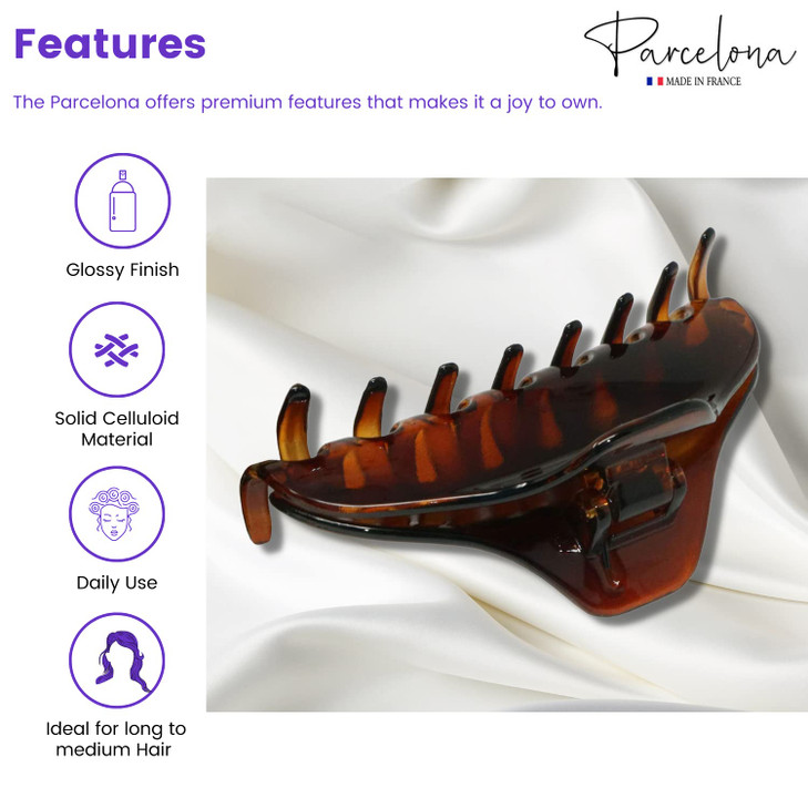 Parcelona French Skinny Boss Medium 3 1/2" Tortoise Shell Celluloid Acetate Claw with Tight Spring Jaw Hair Claw Clips for Fine Hair, Made in France online at globaldelivered