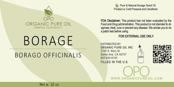 OPO Borage Seed Oil 32 oz Pure Unrefined Non GMO High GLA Bulk Natural Carrier Oil Moisturizer for Skin Hair Nails Body