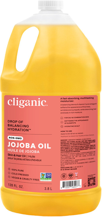 Cliganic Jojoba Oil NonGMO Bulk Gallon 128oz 100 Pure for Skin Hair Face Cold Pressed Natural Hexane Free Hair Relaxer