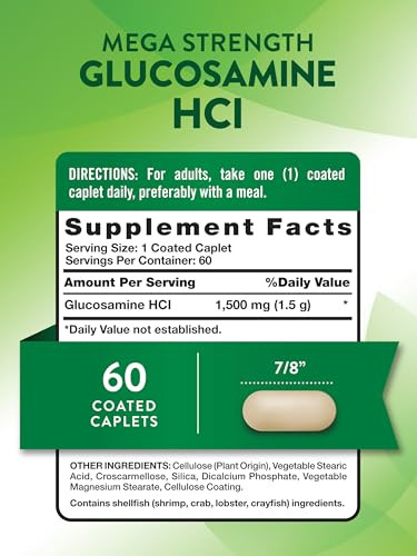 Nature's Truth Glucosamine HCI 1500mg | 60 Caplets | Mega Strength | Non-GMO & Gluten Free Supplement