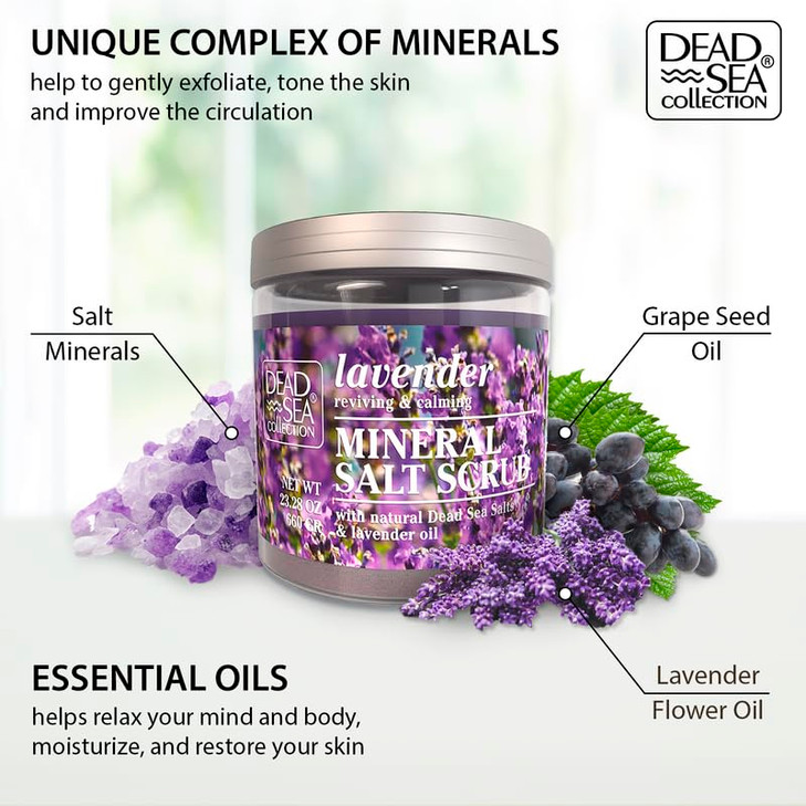 Dead Sea Collection Lavender Salt Scrub Exfoliating Body Scrub for Women Moisturizing and Nourishing Skin with Pure Oils