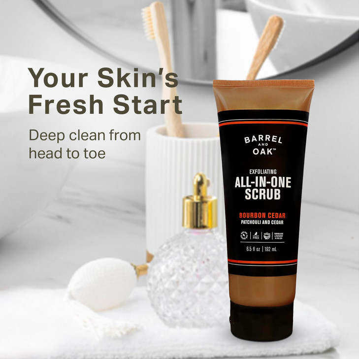 Barrel and Oak Exfoliating AllInOne Face Body Scrub for Men Exfoliating Body Scrub with Walnut Shell White Birch Vegan B