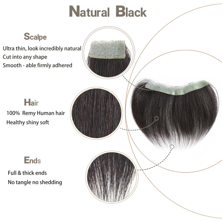 Meiverah Frontal Hairpiece for Men Natural Black Hair Extension Hairline Loss Straight Tape in Human Hair Toppers Replac