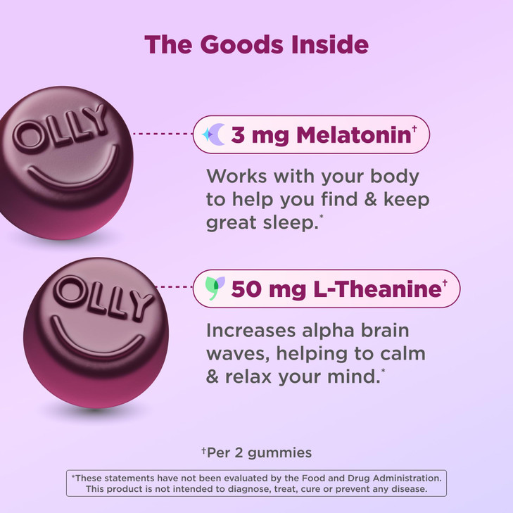 OLLY Restful Sleep Gummy Supplement with Melatonin & L-Theanine Chamomile, Blackberry Zen, 50 Gummies (25 Day Supply) Supports a Healthy Sleep Cycle*
