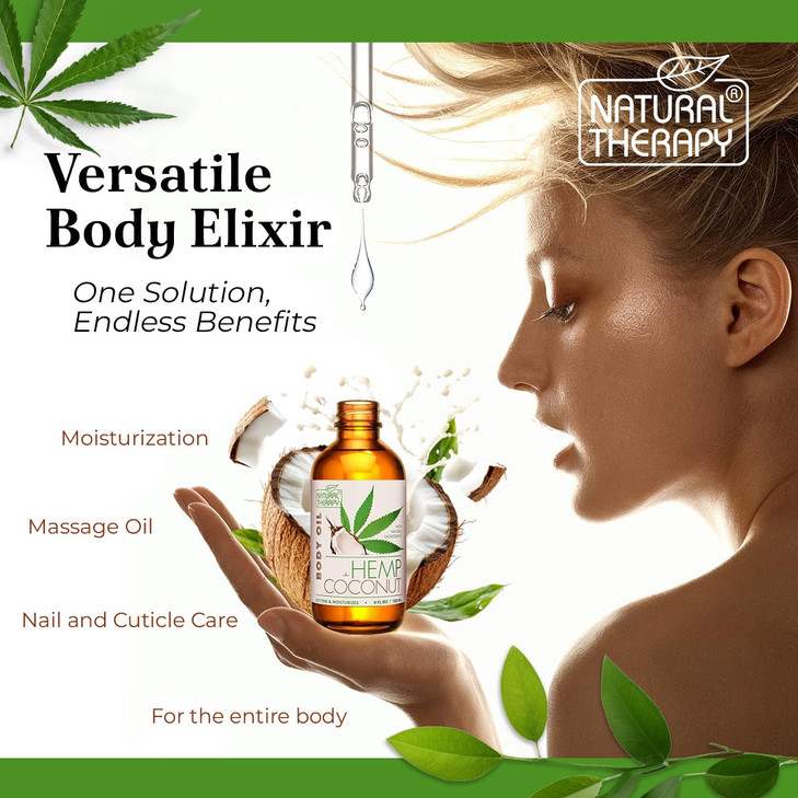 Natural Therapy Hemp Coconut Body Oil Moisturizing Body Oil Hydrate Soften Skin Increase Skin Elasticity and Provide Ant