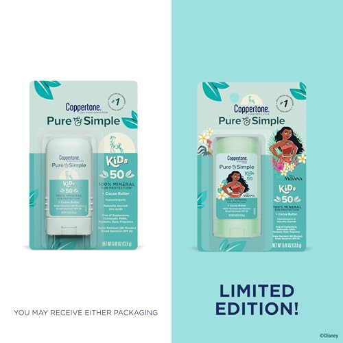 Coppertone Pure and Simple Kids Exclusive Disney Moana Sunscreen Stick SPF 50 Hypoallergenic Mineral Sunscreen for Kids
