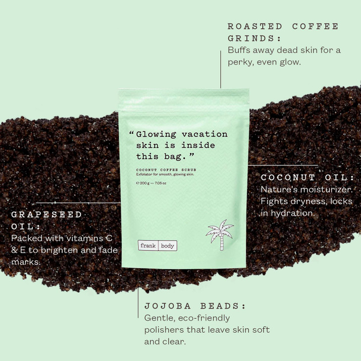 Frank Body Coconut Coffee Scrub Natural Vegan Cruelty Free Exfoliating Body Scrub Firms Tones and Brightens with Coffee