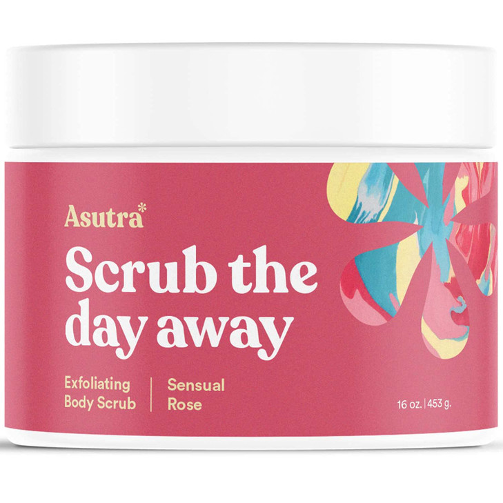 ASUTRA Dead Sea Salt Essential Oil Body Scrub Exfoliator Sensual Rose 16 oz Ultra Hydrating Gentle Moisturizing Coconut