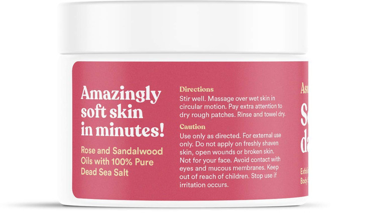 ASUTRA Dead Sea Salt Essential Oil Body Scrub Exfoliator Sensual Rose 16 oz Ultra Hydrating Gentle Moisturizing Coconut