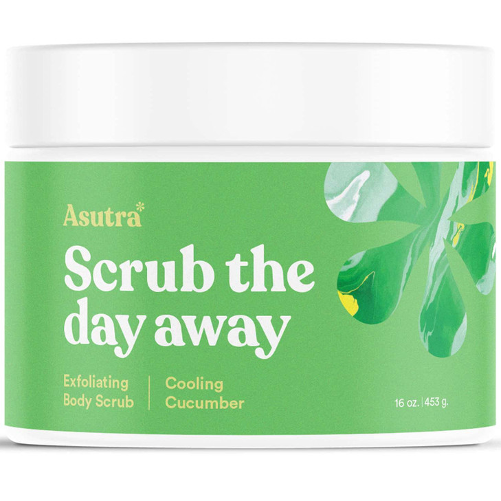 ASUTRA Dead Sea Salt Essential Oil Body Scrub Exfoliator Cooling Cucumber 16 oz Ultra Hydrating Gentle Moisturizing Coco