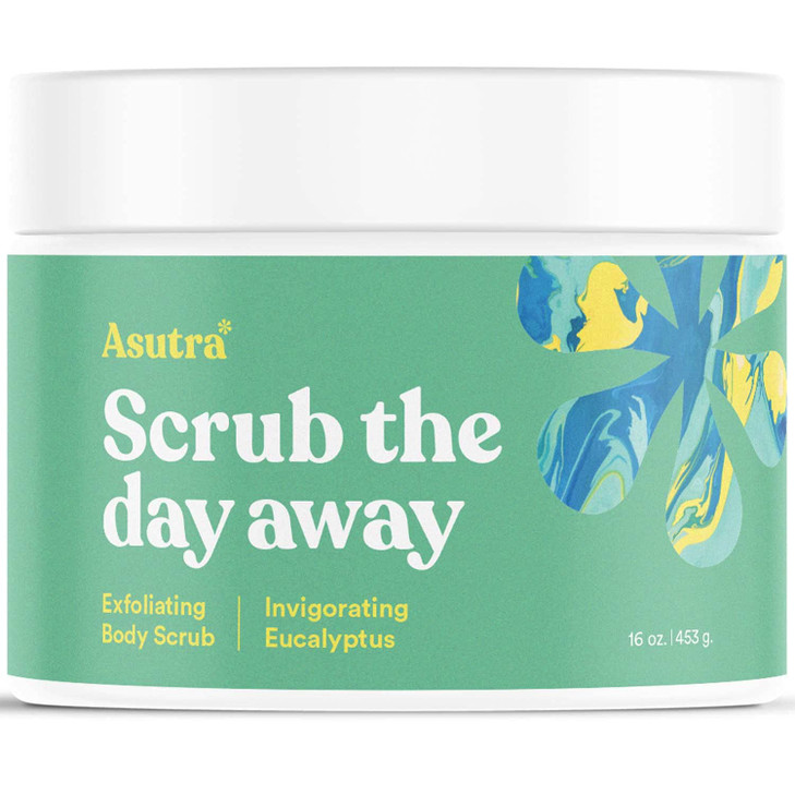 ASUTRA Dead Sea Salt Essential Oil Body Scrub Exfoliator Invigorating Eucalyptus 16 oz Ultra Hydrating Gentle Moisturizi