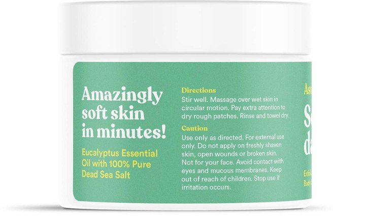 ASUTRA Dead Sea Salt Essential Oil Body Scrub Exfoliator Invigorating Eucalyptus 16 oz Ultra Hydrating Gentle Moisturizi