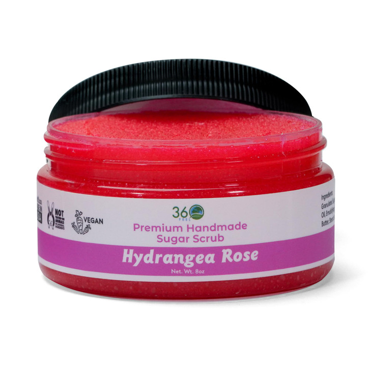 360Feel Sugar Body Scrub Hydrangea Rose Great for Acne Scars Stretch Marks and Foot Scrub It Great Gifts For Women 8 Fl