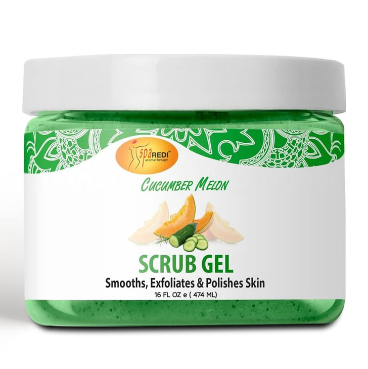 SPA REDI Exfoliating Scrub Pumice Gel Cucumber Melon 16 oz Manicure Pedicure and Body Exfoliator Infused with Hyaluronic