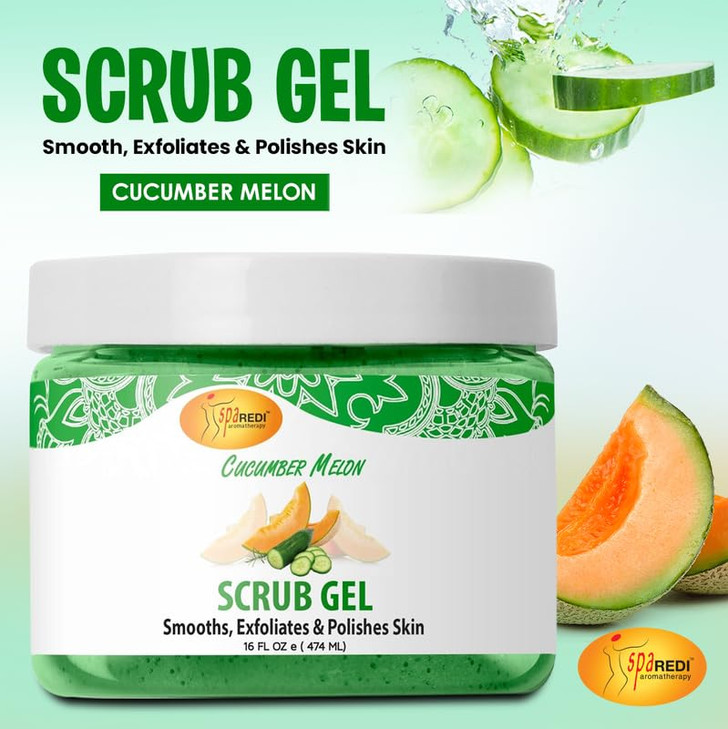 SPA REDI Exfoliating Scrub Pumice Gel Cucumber Melon 16 oz Manicure Pedicure and Body Exfoliator Infused with Hyaluronic