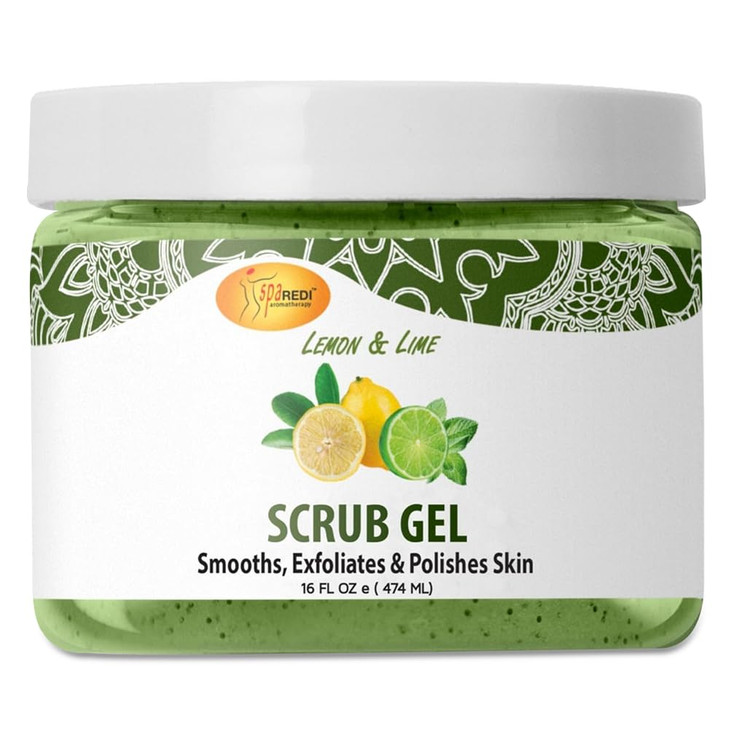 SPA REDI Exfoliating Scrub Pumice Gel Lemon Lime 16 Oz Manicure Pedicure and Body Exfoliator Infused with Hyaluronic Aci