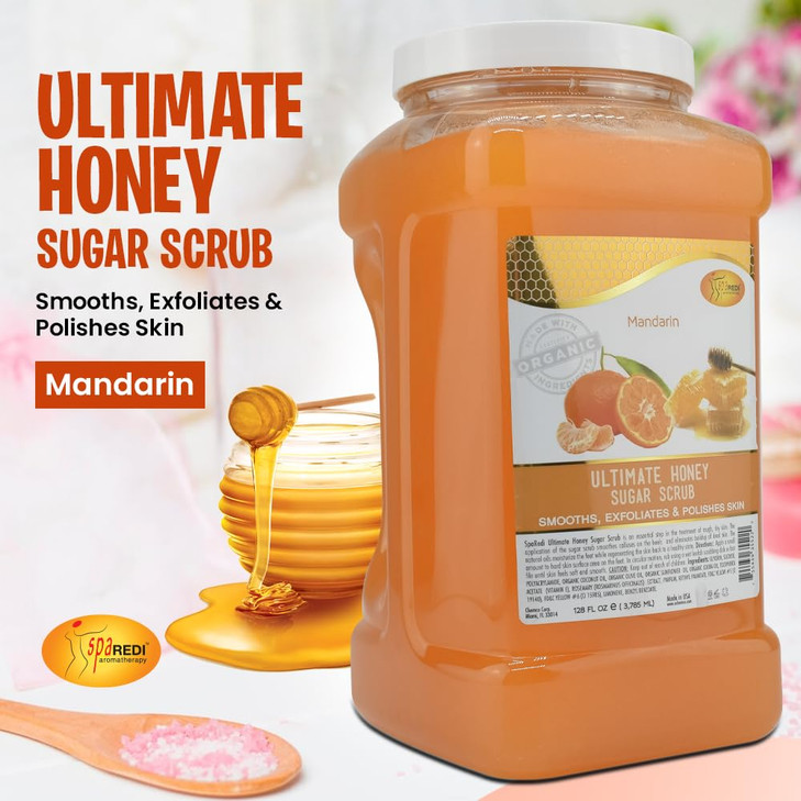 SPA REDI Sugar Body Scrub Mandarin Honey 128 Oz Exfoliating Moisturizing Hydrating and Nourishing Glow Polish Smooth and