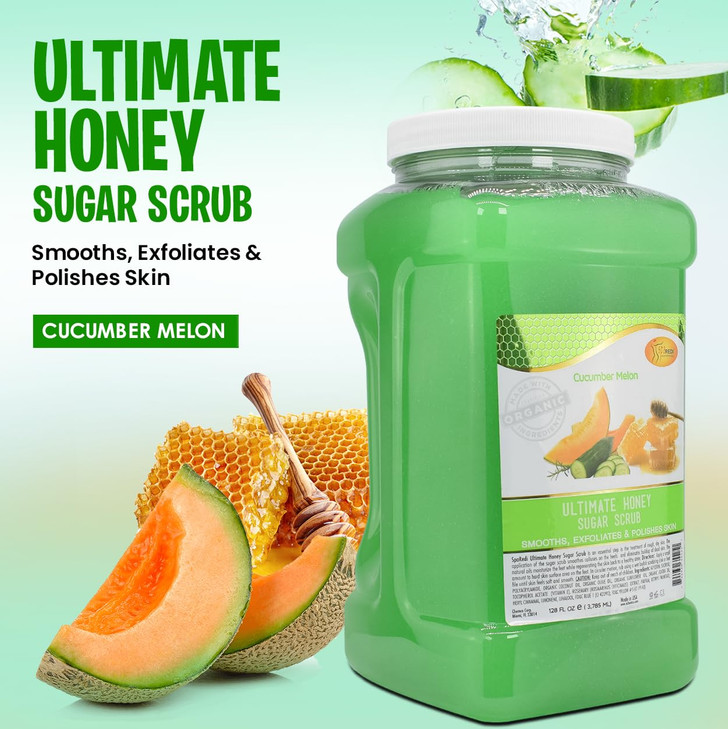 SPA REDI Sugar Body Scrub Honey Cucumber Melon 128 Oz Exfoliating Moisturizing Hydrating and Nourishing Glow Polish Smoo