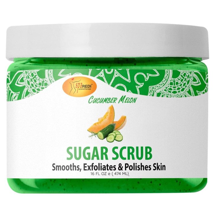 SPA REDI Sugar Body Scrub Cucumber Melon 16 Oz Exfoliating Moisturizing Hydrating and Nourishing Glow Polish Smooth and