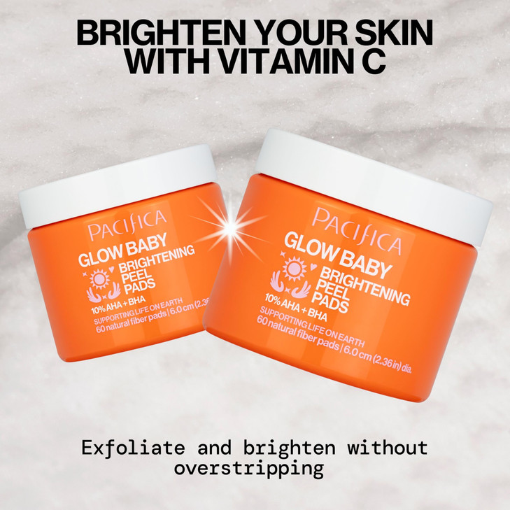 Pacifica Glow Baby Brightening Peel Pads 10 AHA BHA Exfoliating Face Pads for Glowing Skin Resurfacing Glycolic Acid Sal