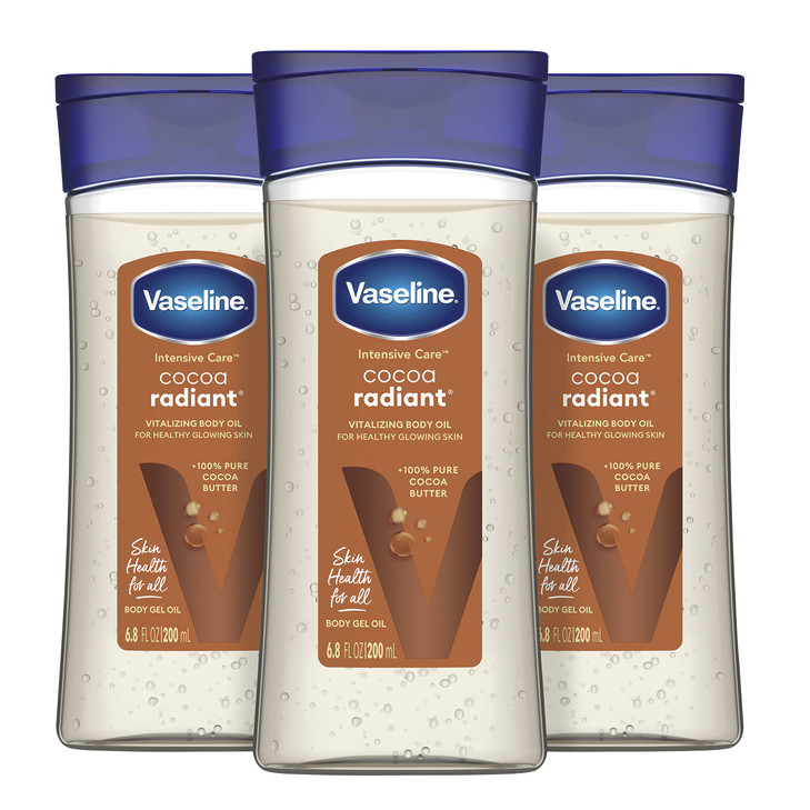 Vaseline Intensive Care Cocoa Radiant Pack of 3 for Glowing Skin Body Gel Oil Made with Pure Cocoa Butter Replenishing O