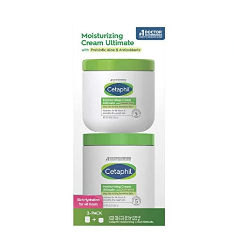 Cetaphil Moisturizing Cream Ultimate with Prebiotic Aloe Very Dry to Dry Sensitive Skin 2 Pack 20 Ounce and 16 Ounce