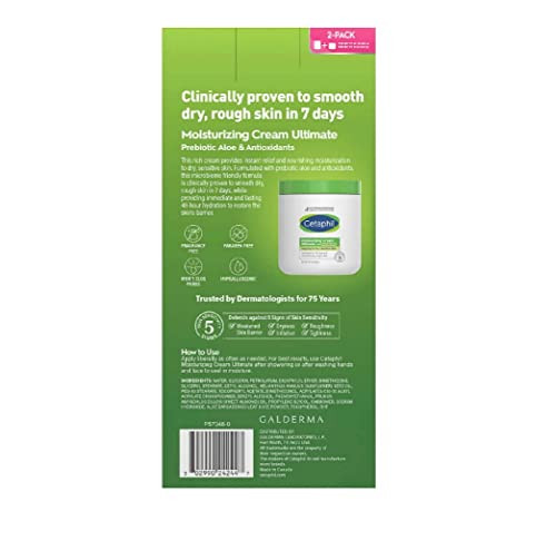 Cetaphil Moisturizing Cream Ultimate with Prebiotic Aloe Very Dry to Dry Sensitive Skin 2 Pack 20 Ounce and 16 Ounce