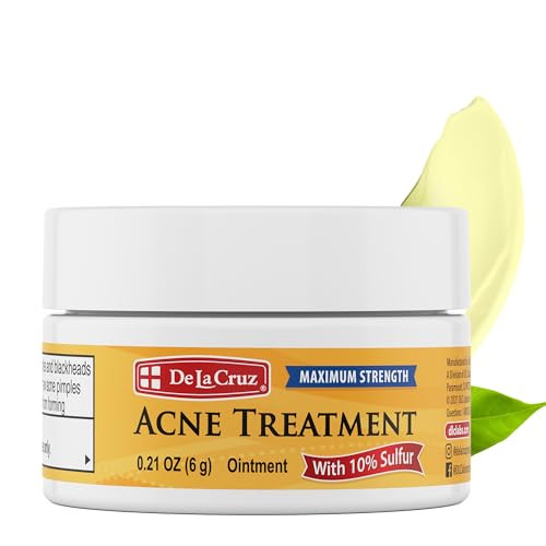 De La Cruz 10 Sulfur Ointment Travel Size Cystic Acne Treatment for Face and Body Daily 10 Min Spot Treatment Mask Safe