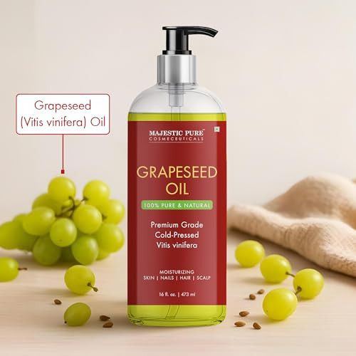 Majestic Pure Grapeseed Oil 100 Pure Natural Premium Grade ColdPressed HexaneFree Carrier Oil for Skin Hair and Body Moi