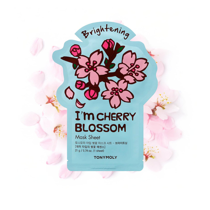 TONYMOLY Im Cherry Blossom Sheet Mask Korean Hydrating Moisturizing Face Mask with Vitamin Infused Cherry Blossom Extrac