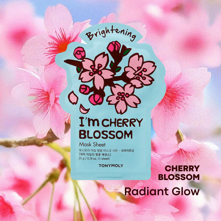 TONYMOLY Im Cherry Blossom Sheet Mask Korean Hydrating Moisturizing Face Mask with Vitamin Infused Cherry Blossom Extrac