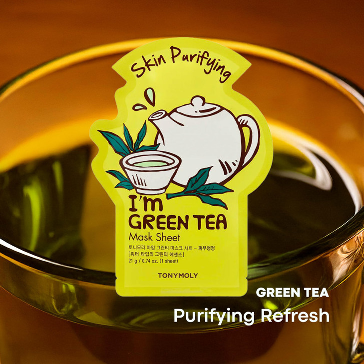 TONYMOLY Im Green Sheet Mask Korean Hydrating Moisturizing Face Mask with Antioxidants for Skin Clarity Soothing Skincar