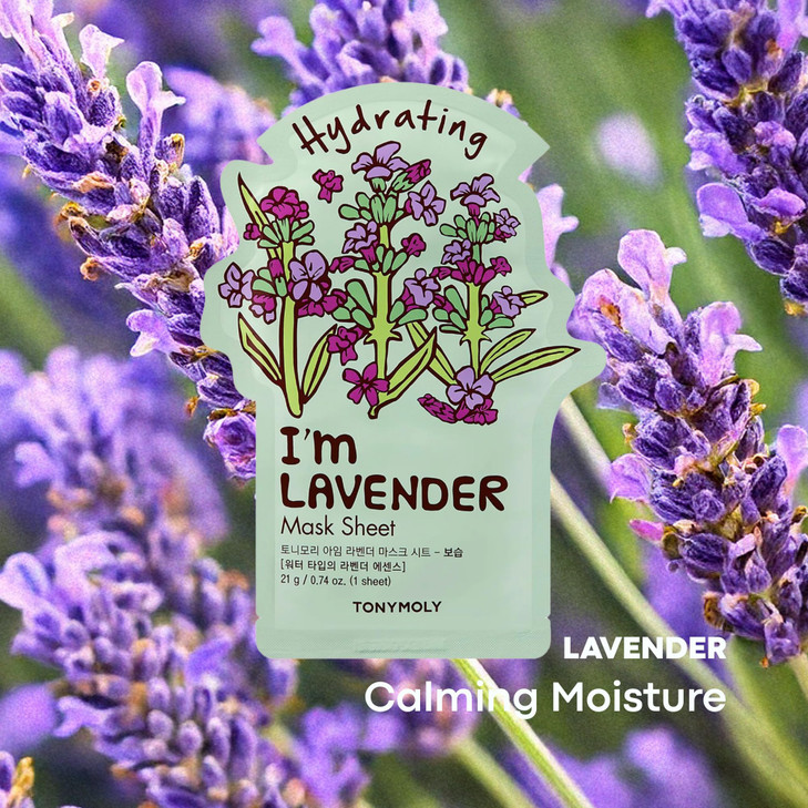 TONYMOLY Im Lavender Sheet Mask Korean Hydrating Moisturizing Face Mask with Vitamin Infused Lavender Rosemary Extract S