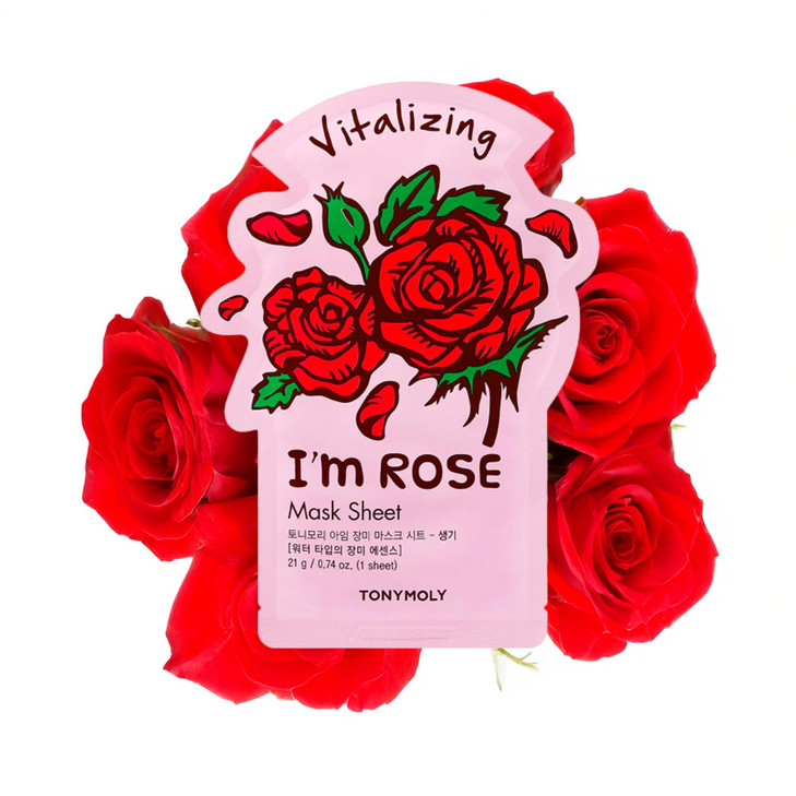 TONYMOLY Im Rose Sheet Mask Korean Hydrating Moisturizing Face Mask with Vitamin Infused Rose Extract Soothes Skin