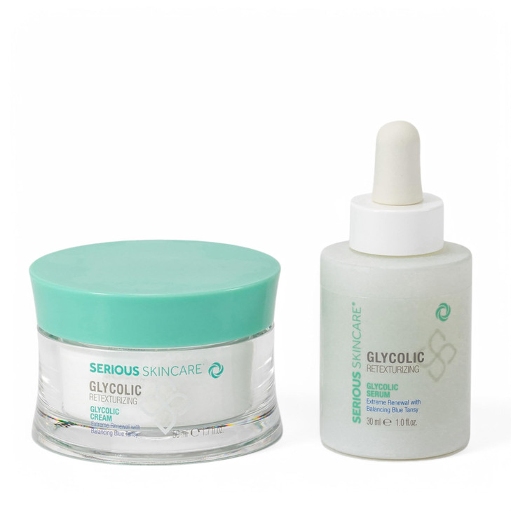 Serious Skincare Glycolic Acid Serum Face Moisturizer Cream Facial Renewal Skin Care Set Exfoliating Hydrating Refine Te