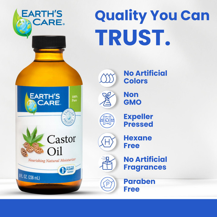 Earths Care Castor Oil 100 Pure Castor Oil Expeller Pressed All Natural Nourishing Moisturizer 8 FL OZ