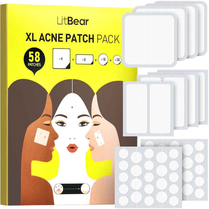 LitBear Acne Patches for Large Breakouts Hydrocolloid Pimple Patches for Zit and Blemish Face Chin Back and Body With Te