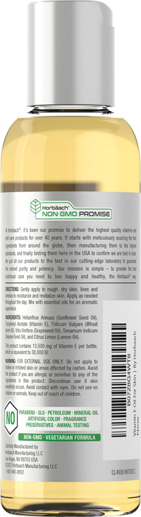 Horbach Vitamin E Oil For Skin and Face 4 fl oz 100 Pure Oils Moisturizing Skin Care NonGMO Vegetarian Lemon Scented