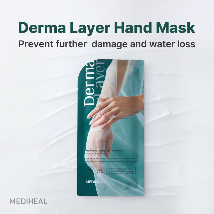Mediheal Derma Layer Hand Mask 5 Packs for Dry Cracked Roughfnessm Dullness Damaged Skin Care with Hyaluronic Acid 3 Lay