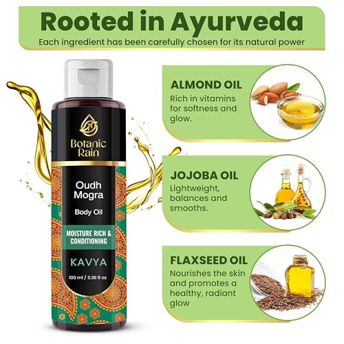 Botanic Rain Ayurveda Body Oil with Oudh Mogra Organic Nourishing Hydrating for Dry Flaky Skin Fast Absorbing NonGreasy